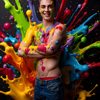 Paint Splat Fun - AI Photos of Hot men having fun with body paint.