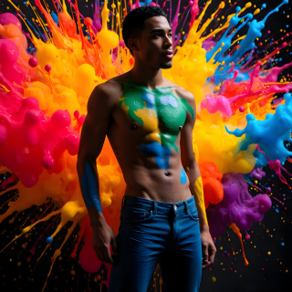 Paint Splat Fun - AI Photos of Hot men having fun with body paint.