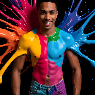 Paint Splat Fun - AI Photos of Hot men having fun with body paint.