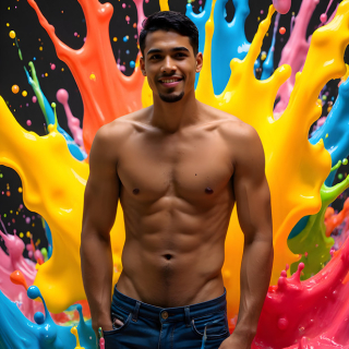 Paint Splat Fun - AI Photos of Hot men having fun with body paint.