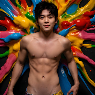 Paint Splat Fun - AI Photos of Hot men having fun with body paint.