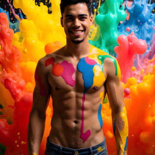 Paint Splat Fun - AI Photos of Hot men having fun with body paint.