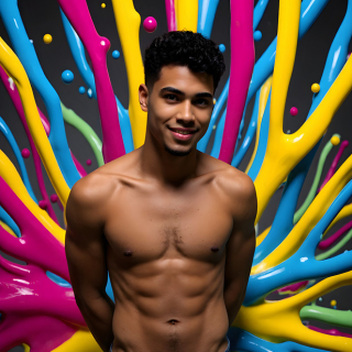 Paint Splat Fun - AI Photos of Hot men having fun with body paint.