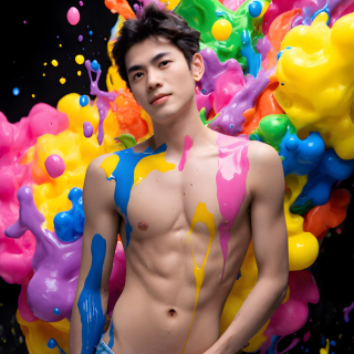 Paint Splat Fun - AI Photos of Hot men having fun with body paint.