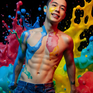 Paint Splat Fun - AI Photos of Hot men having fun with body paint.