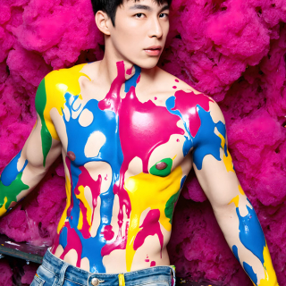 Paint Splat Fun - AI Photos of Hot men having fun with body paint.