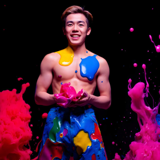 Paint Splat Fun - AI Photos of Hot men having fun with body paint.