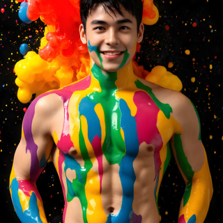 Paint Splat Fun - AI Photos of Hot men having fun with body paint.