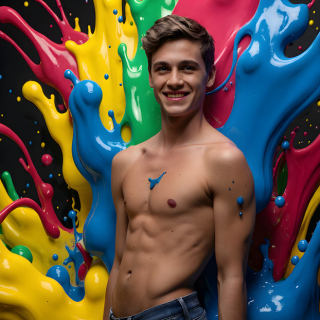 Paint Splat Fun - AI Photos of Hot men having fun with body paint.