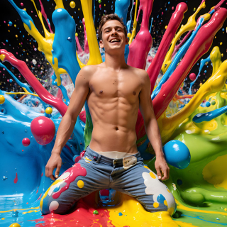 Paint Splat Fun - AI Photos of Hot men having fun with body paint.