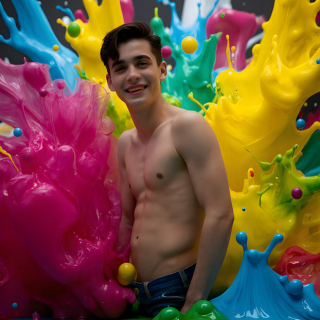 Paint Splat Fun - AI Photos of Hot men having fun with body paint.