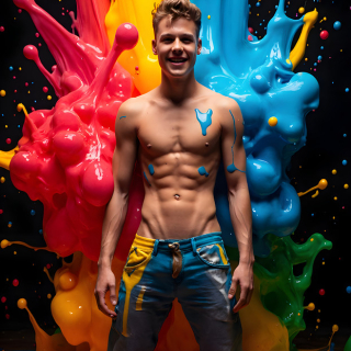 Paint Splat Fun - AI Photos of Hot men having fun with body paint.