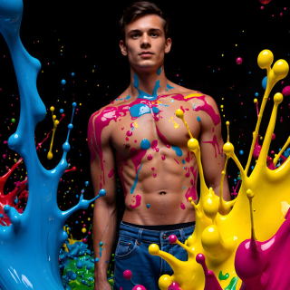 Paint Splat Fun - AI Photos of Hot men having fun with body paint.