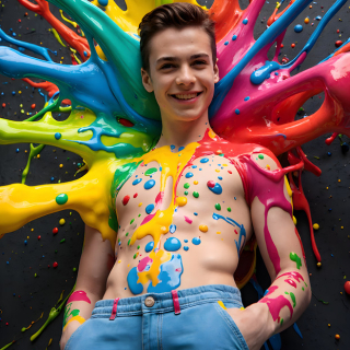 Paint Splat Fun - AI Photos of Hot men having fun with body paint.