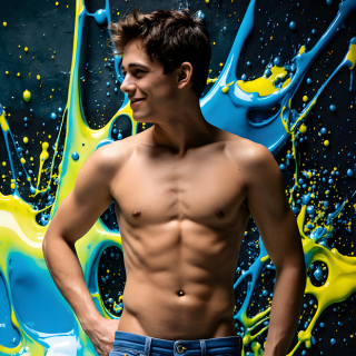 Paint Splat Fun - AI Photos of Hot men having fun with body paint.