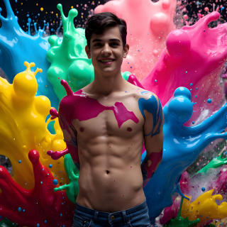 Paint Splat Fun - AI Photos of Hot men having fun with body paint.
