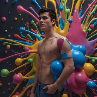 Paint Splat Fun - AI Photos of Hot men having fun with body paint.