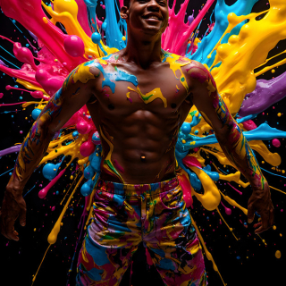 Paint Splat Fun - AI Photos of Hot men having fun with body paint.