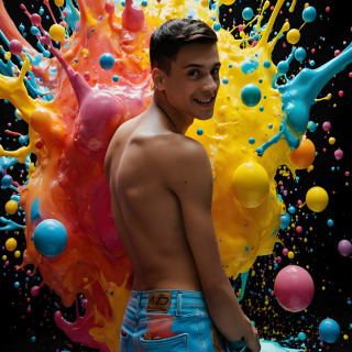 Paint Splat Fun - AI Photos of Hot men having fun with body paint.