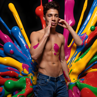Paint Splat Fun - AI Photos of Hot men having fun with body paint.