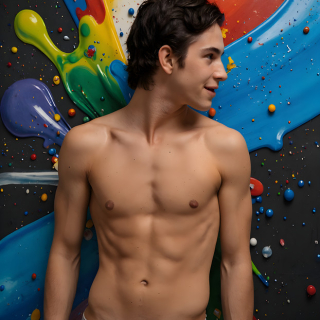 Paint Splat Fun - AI Photos of Hot men having fun with body paint.