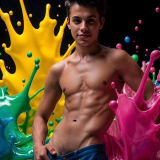 Paint Splat Fun - AI Photos of Hot men having fun with body paint.