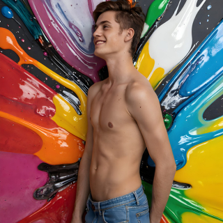 Paint Splat Fun - AI Photos of Hot men having fun with body paint.