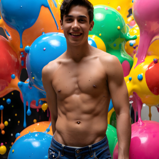 Paint Splat Fun - AI Photos of Hot men having fun with body paint.
