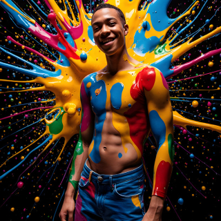 Paint Splat Fun - AI Photos of Hot men having fun with body paint.