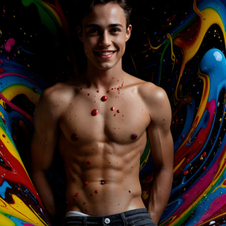 Paint Splat Fun - AI Photos of Hot men having fun with body paint.