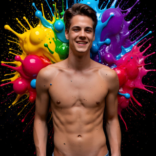 Paint Splat Fun - AI Photos of Hot men having fun with body paint.
