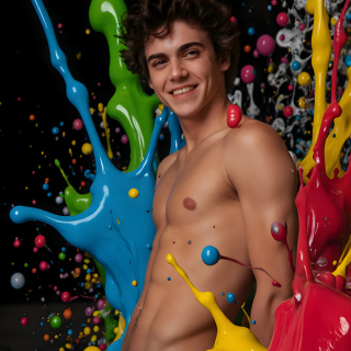 Paint Splat Fun - AI Photos of Hot men having fun with body paint.
