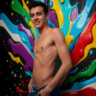 Paint Splat Fun - AI Photos of Hot men having fun with body paint.