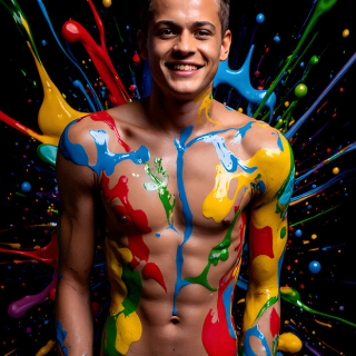 Paint Splat Fun - AI Photos of Hot men having fun with body paint.