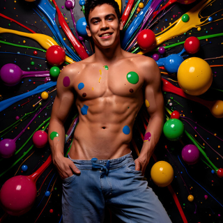 Paint Splat Fun - AI Photos of Hot men having fun with body paint.