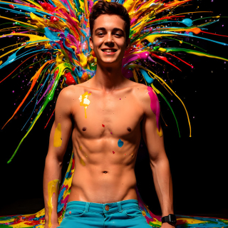 Paint Splat Fun - AI Photos of Hot men having fun with body paint.