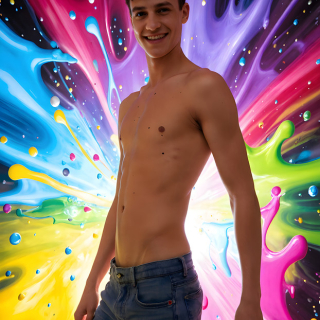 Paint Splat Fun - AI Photos of Hot men having fun with body paint.