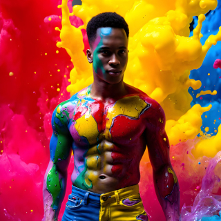 Paint Splat Fun - AI Photos of Hot men having fun with body paint.