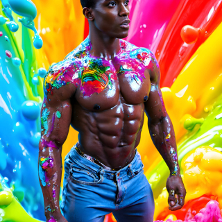 Paint Splat Fun - AI Photos of Hot men having fun with body paint.