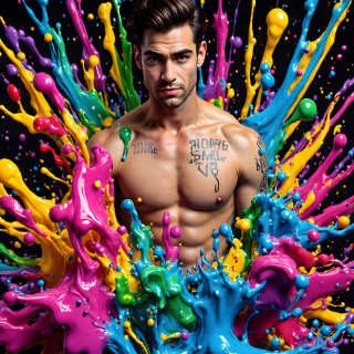 Paint Splat Fun - AI Photos of Hot men having fun with body paint.