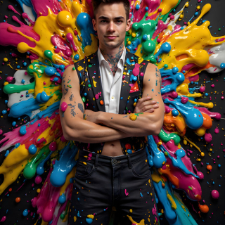 Paint Splat Fun - AI Photos of Hot men having fun with body paint.