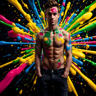 Paint Splat Fun - AI Photos of Hot men having fun with body paint.
