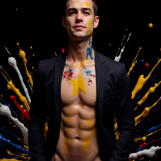 Paint Splat Fun - AI Photos of Hot men having fun with body paint.