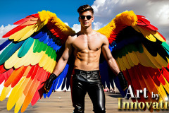 Gay Men Wearing Feathered wings of Pride