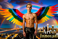 Gay Men Wearing Feathered wings of Pride