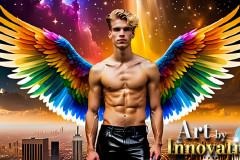 Gay Men Wearing Feathered wings of Pride