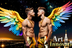 Gay Men Wearing Feathered wings of Pride