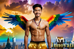 Gay Men Wearing Feathered wings of Pride