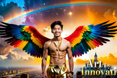 Gay Men Wearing Feathered wings of Pride