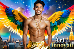Gay Men Wearing Feathered wings of Pride